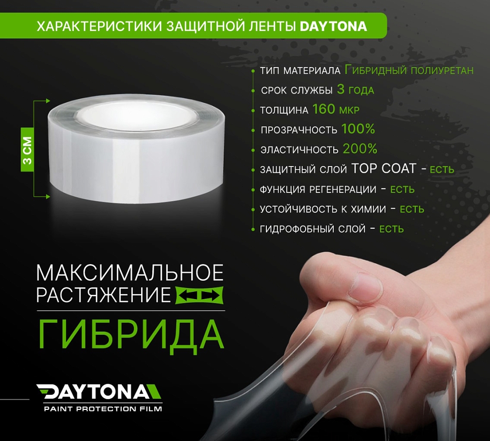 Защитная лента гибридный полиуретан DAYTONA PPF H300 ширина 3см (длина 10 м)