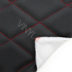 Экокожа стеганая Ромб Черная с Красной строчкой