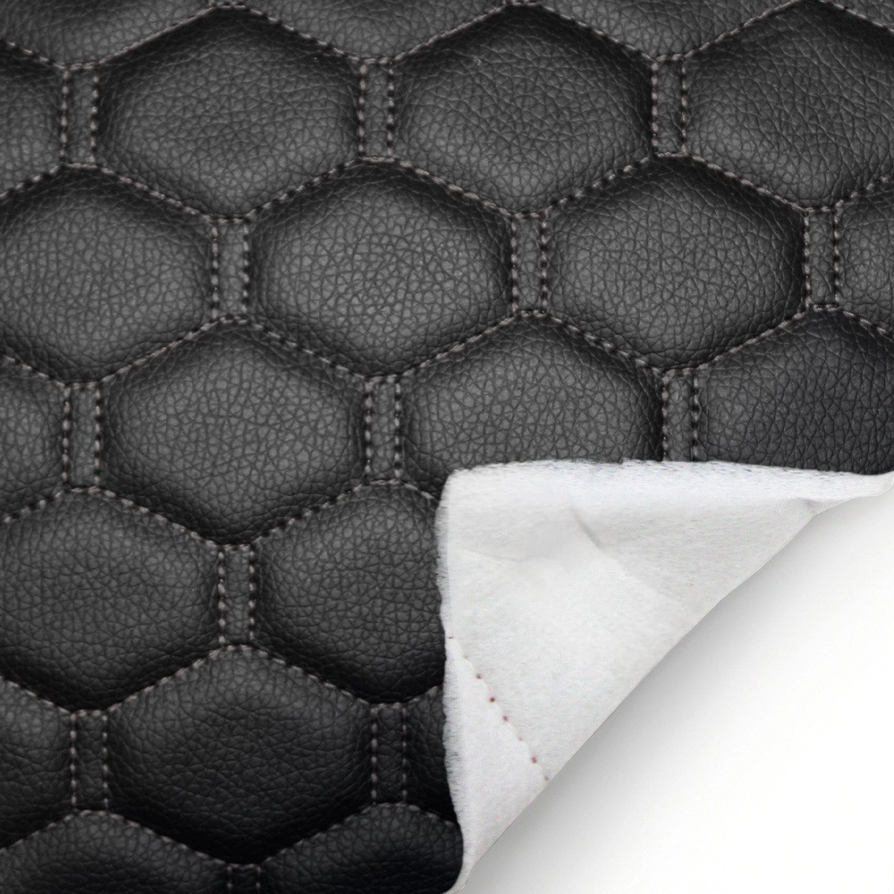 Экокожа стеганая Орегон Соты Черная с Черной строчкой